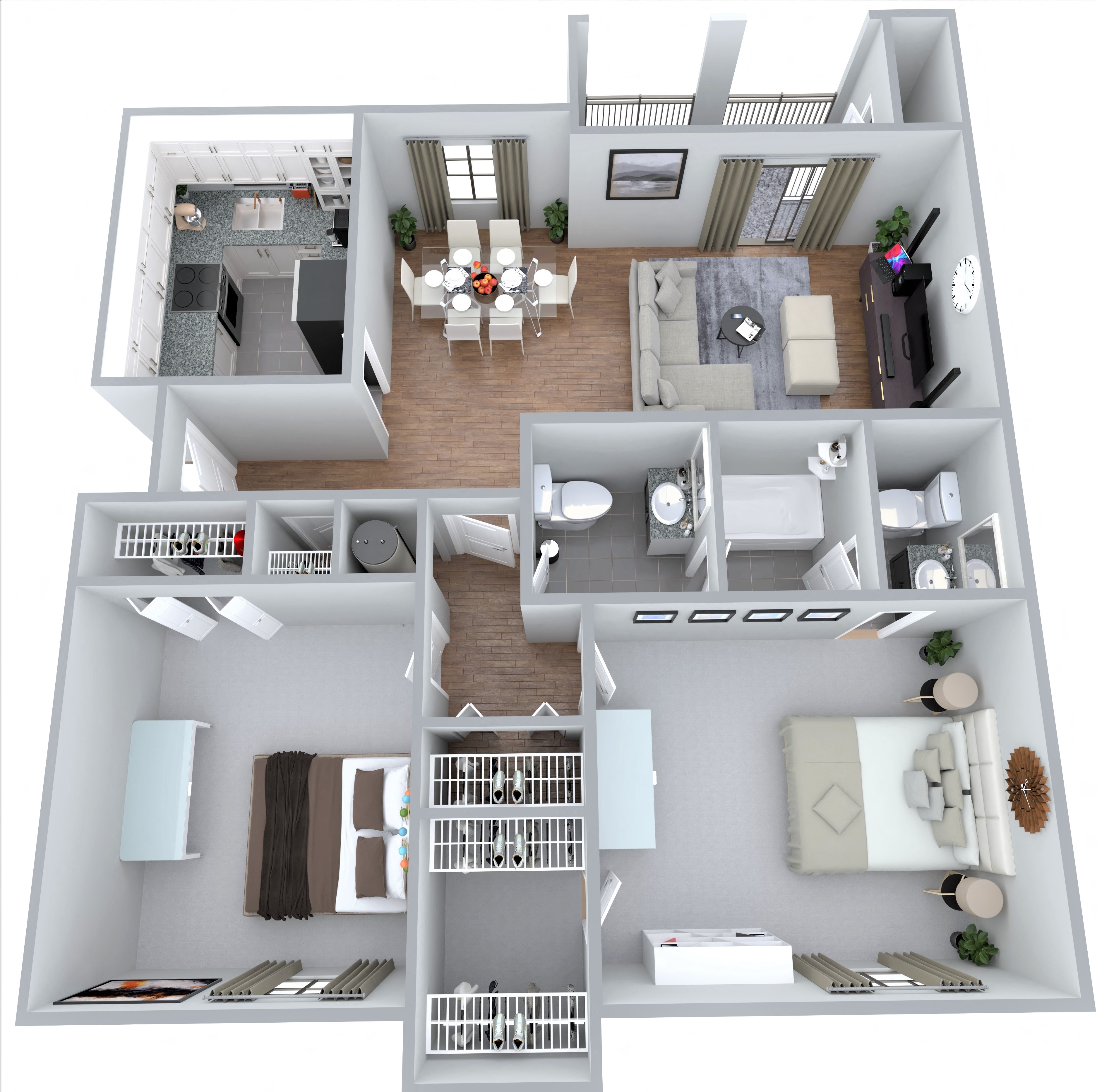 Floor plan for 2 beds, 1.5 baths, 1100 sqft